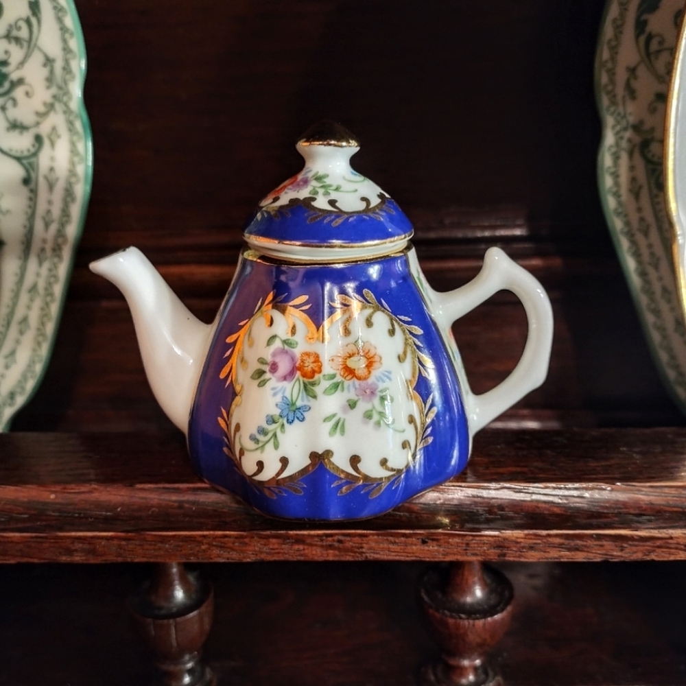 EUC Miniature Cobalt Floral Teapot